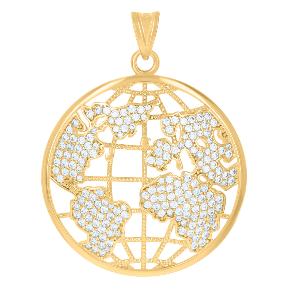 10kt Yellow Gold Mens Cubic-Zirconia World Map Globe Charm Pendant 