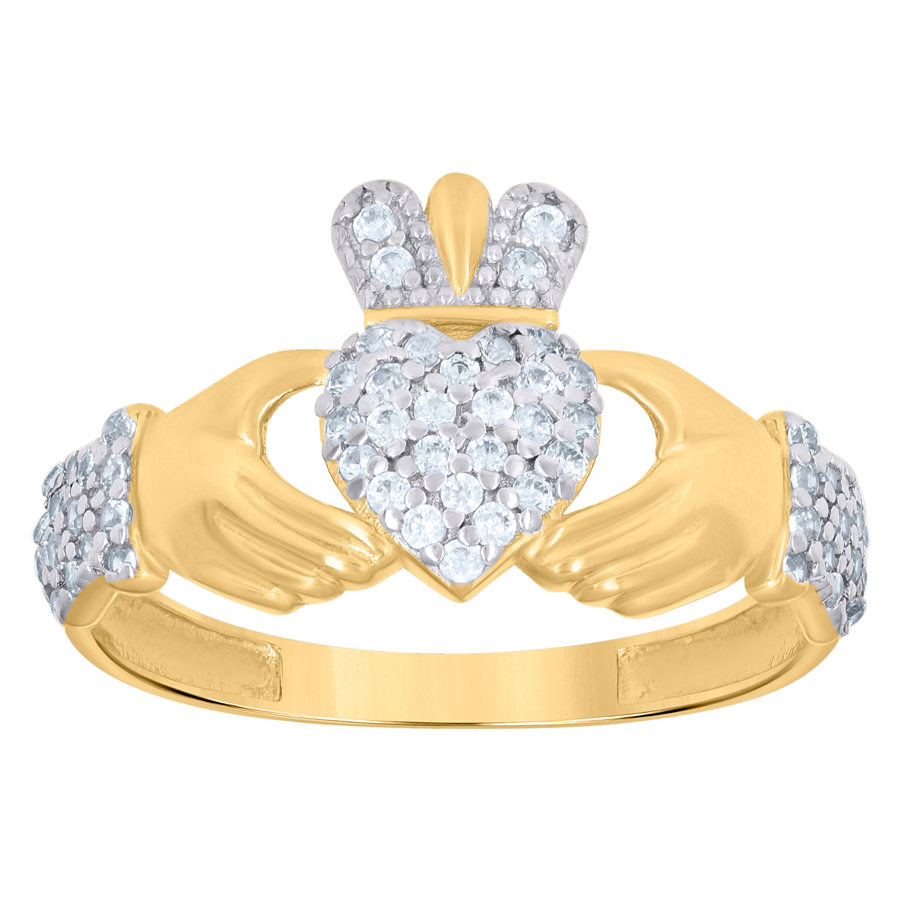 10kt Two-tone Gold Womens Cubic-Zirconia Heart Claddagh Ring 