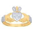 10kt Two-tone Gold Womens Cubic-Zirconia Heart Claddagh Ring 
