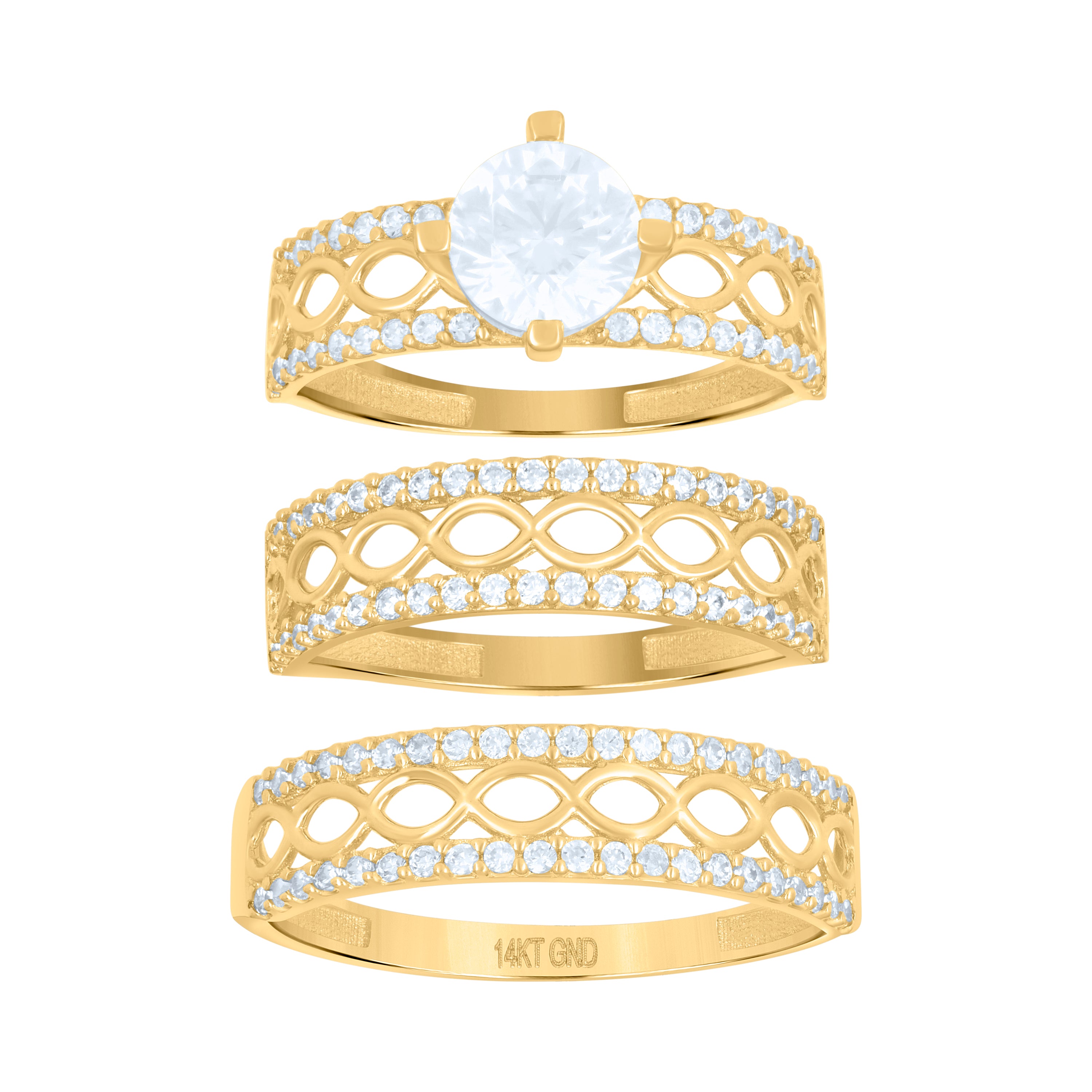 10kt Yellow Gold Womens Cubic-Zirconia Trio Ring Set