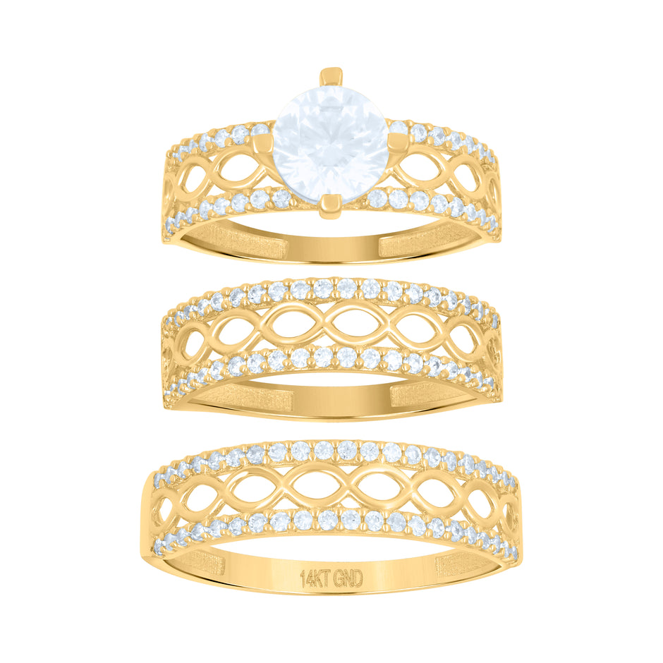 10kt Yellow Gold Womens Cubic-Zirconia Trio Ring Set