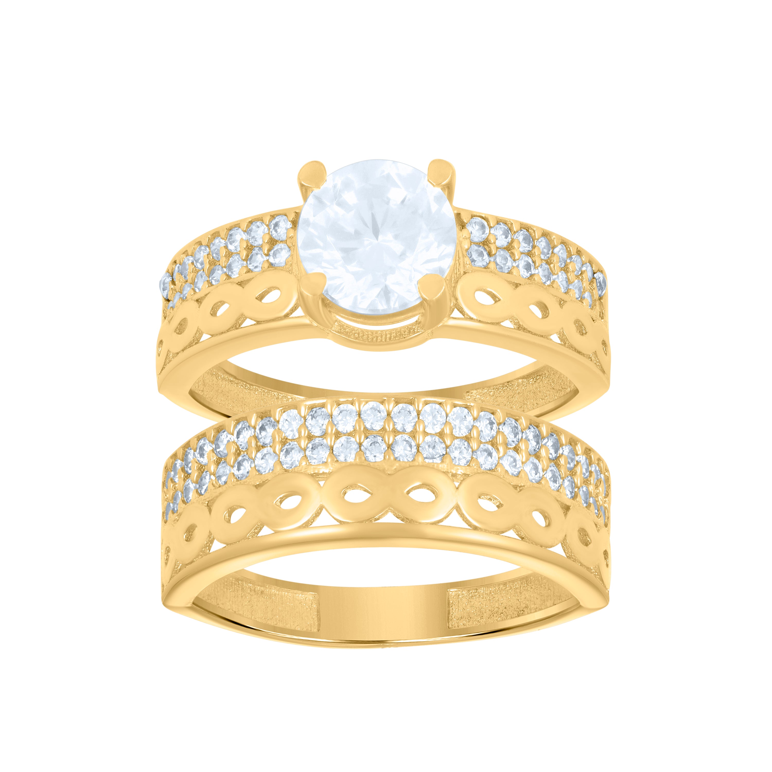 10kt Yellow Gold Womens Cubic-Zirconia Infinity Duo Bridal Ring Set Ring