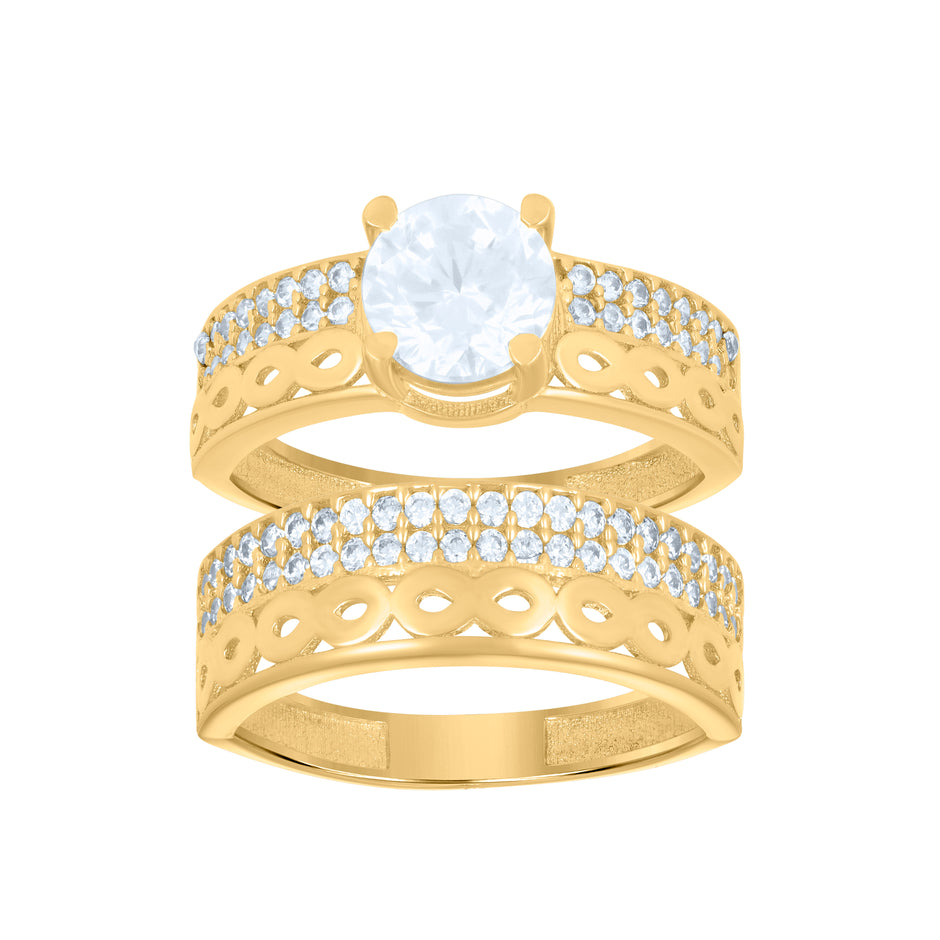 10kt Yellow Gold Womens Cubic-Zirconia Infinity Duo Bridal Ring Set Ring