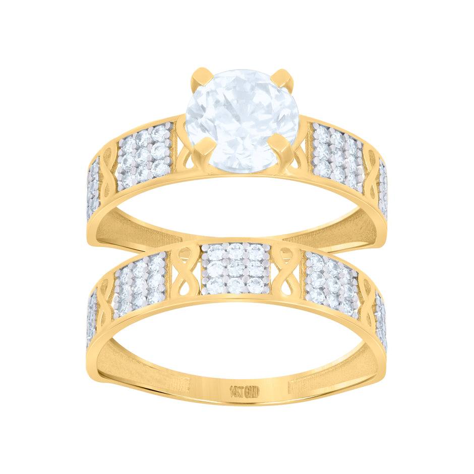10kt Two-tone Gold Womens Cubic-Zirconia Duo Bridal Ring Set