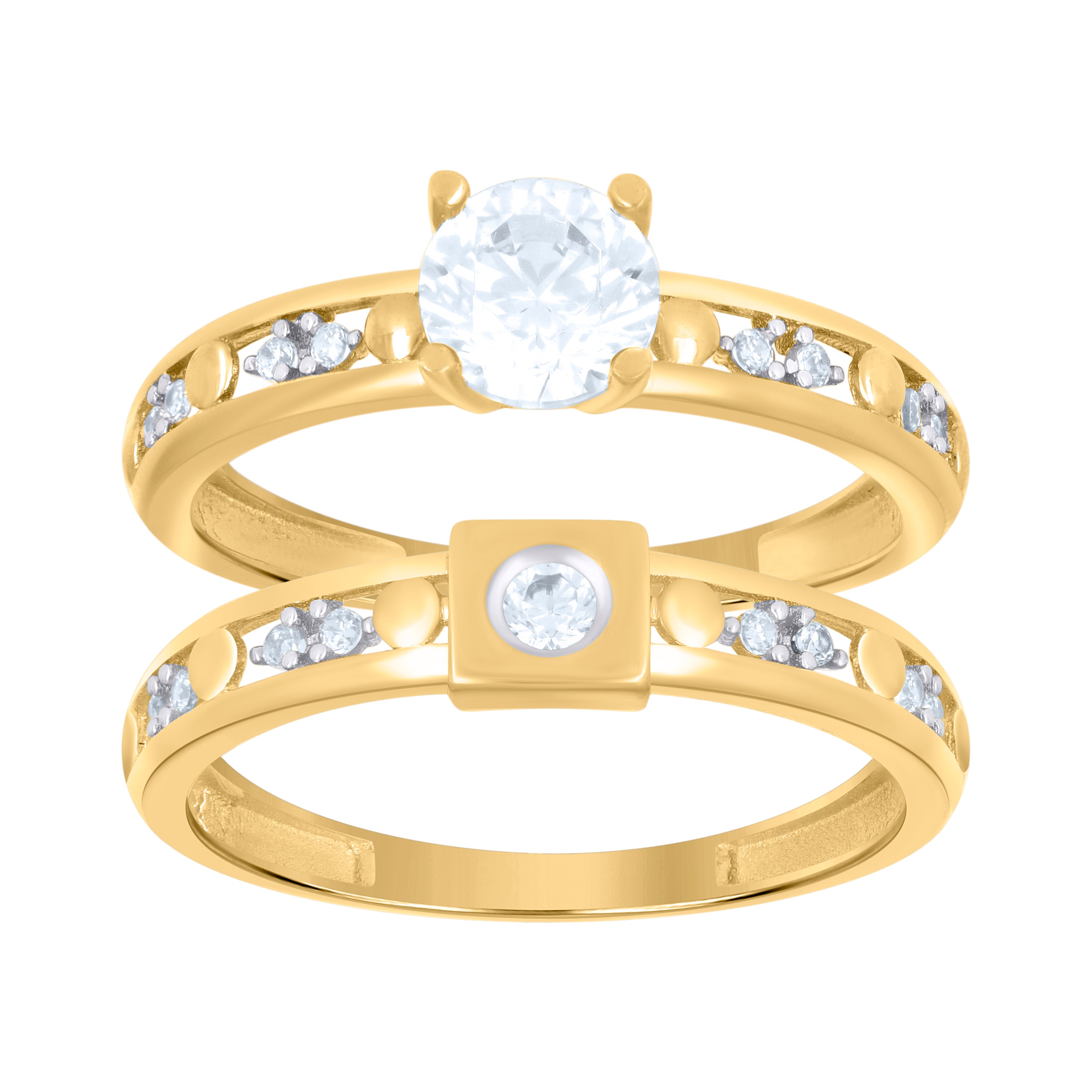 10kt Two-tone Gold Womens Cubic-Zirconia Duo Bridal Ring Set