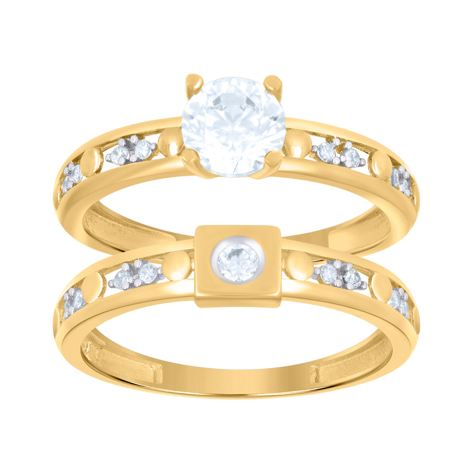 10kt Two-tone Gold Womens Cubic-Zirconia Duo Bridal Ring Set