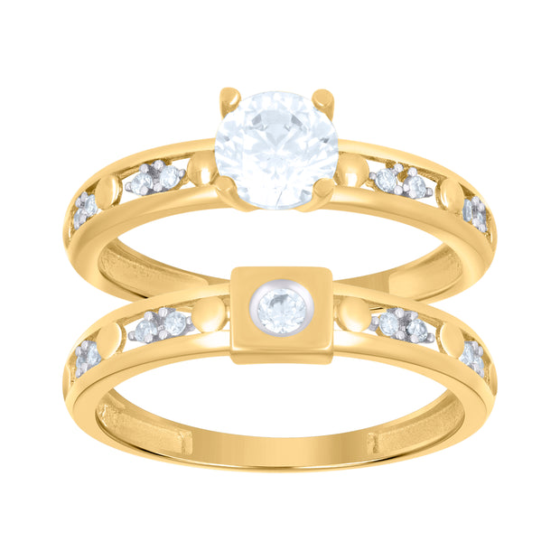 10kt Two-tone Gold Womens Cubic-Zirconia Duo Bridal Ring Set