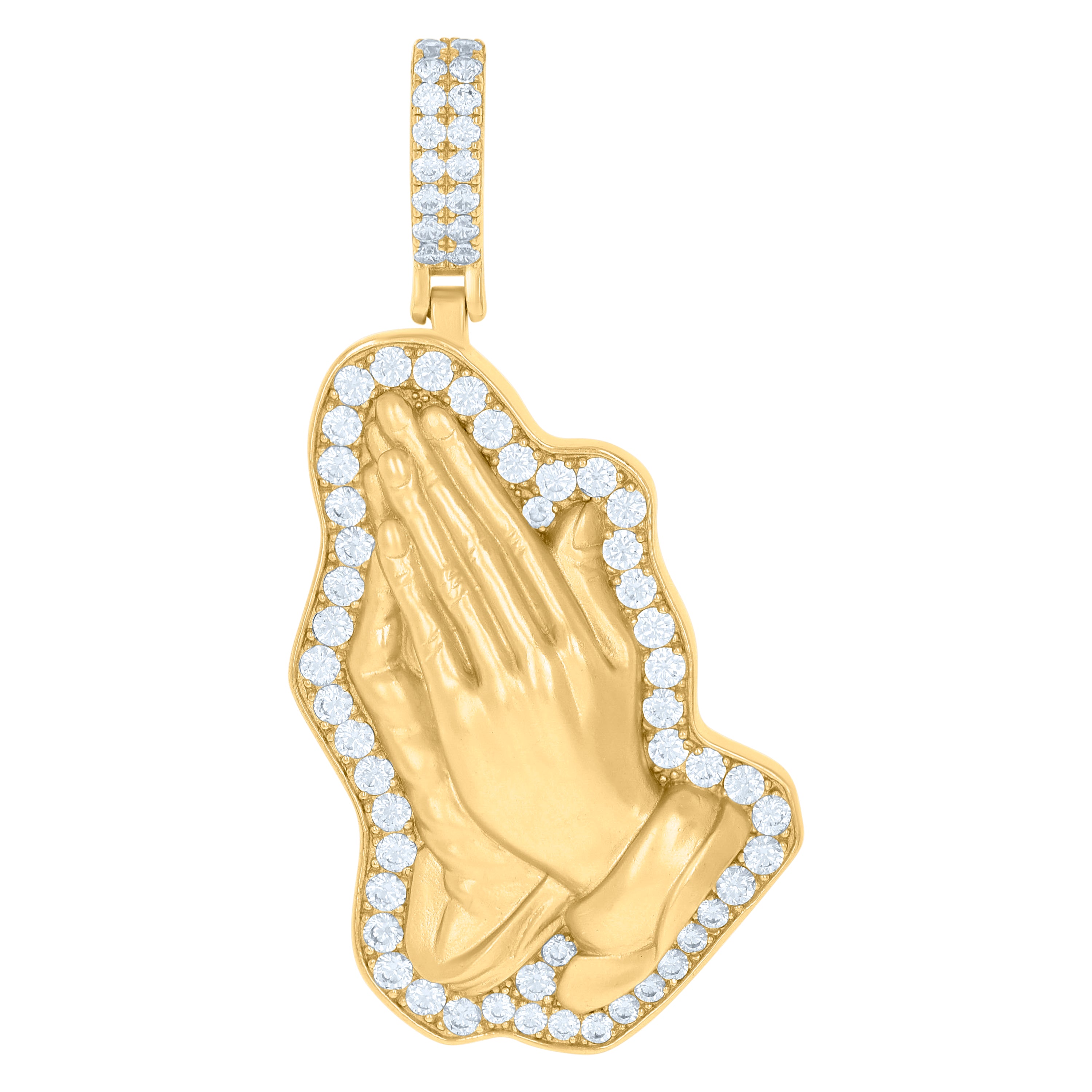 925 Sterling Silver Yellow-Tone Mens Cubic-Zirconia Praying Hands Symbol Religious Charm Pendant