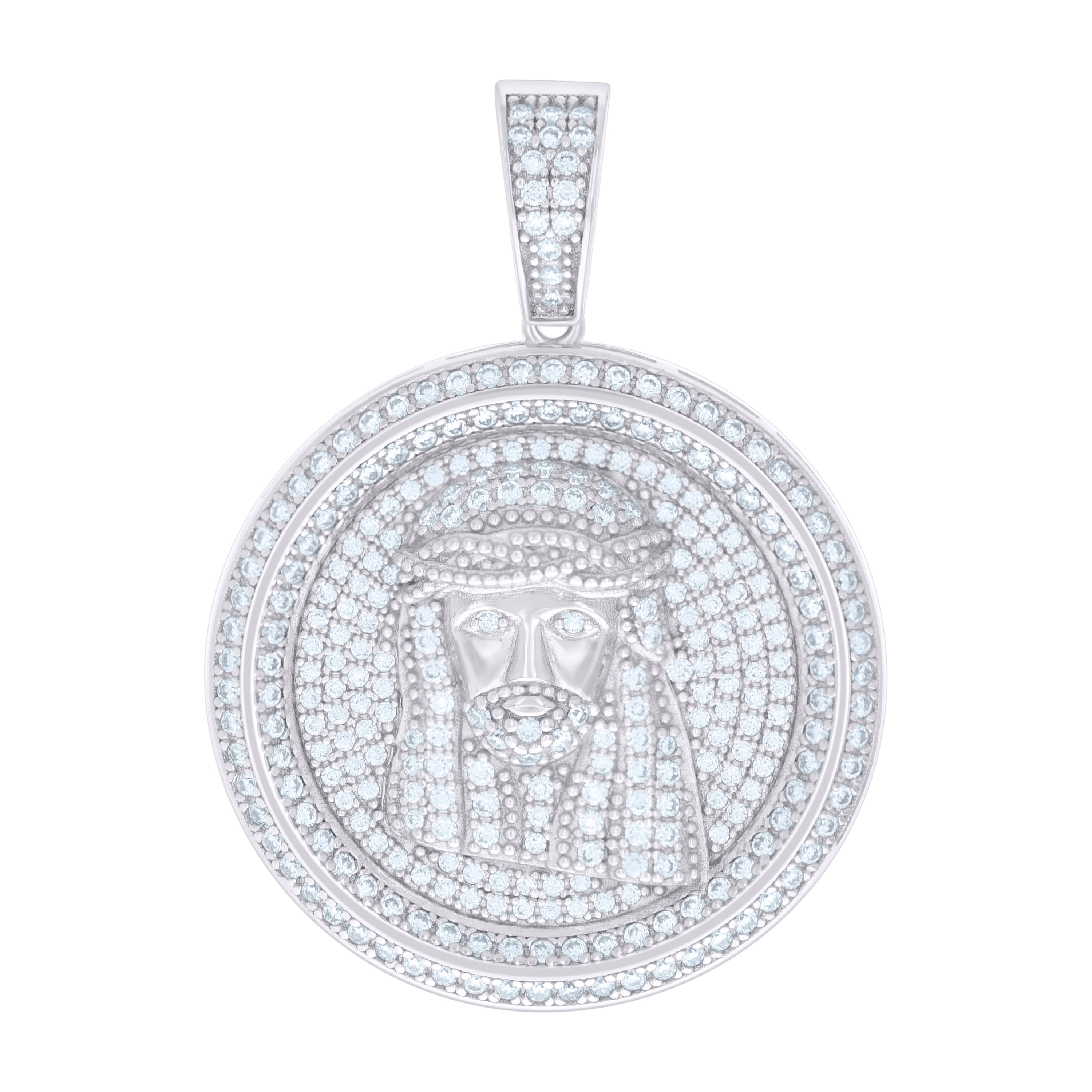 925 Sterling Silver Mens Cubic-Zirconia Jesus Religious Charm Pendant