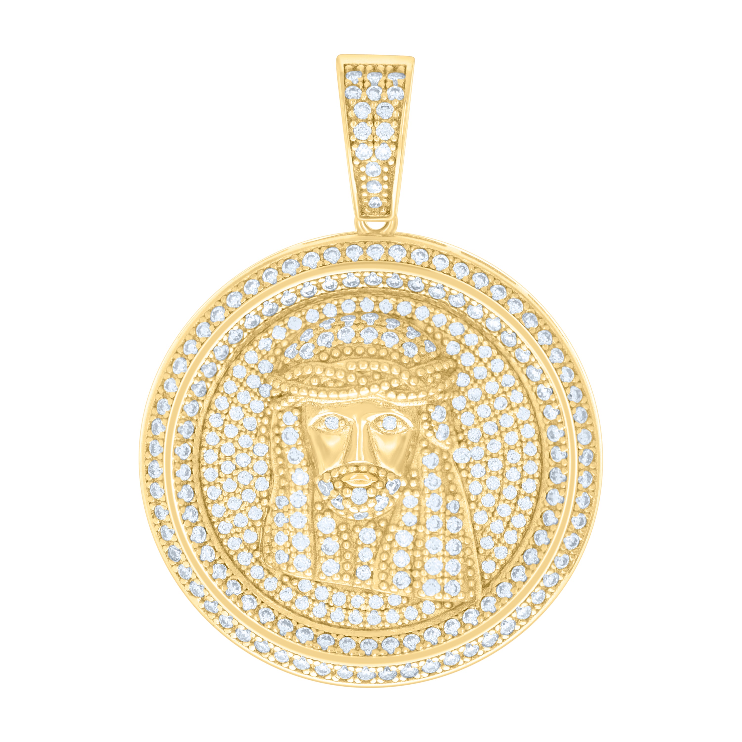 925 Sterling Silver Yellow-Tone Mens Cubic-Zirconia Jesus Religious Charm Pendant
