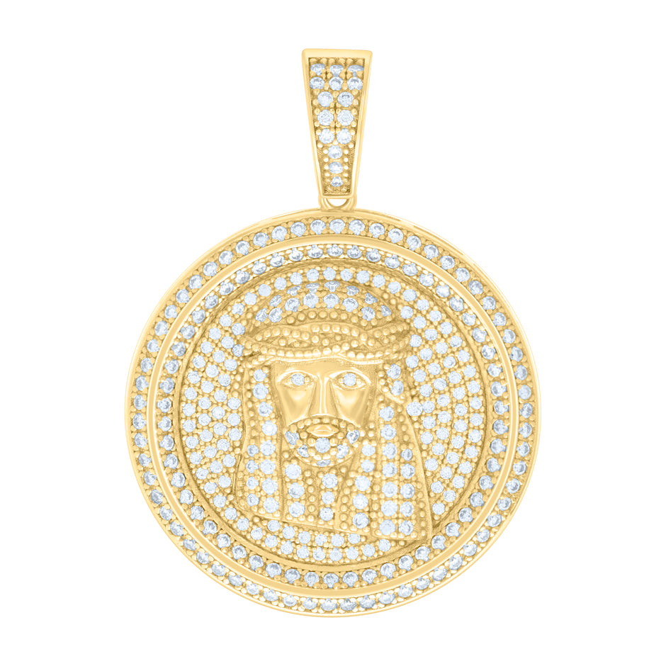 925 Sterling Silver Yellow-Tone Mens Cubic-Zirconia Jesus Religious Charm Pendant