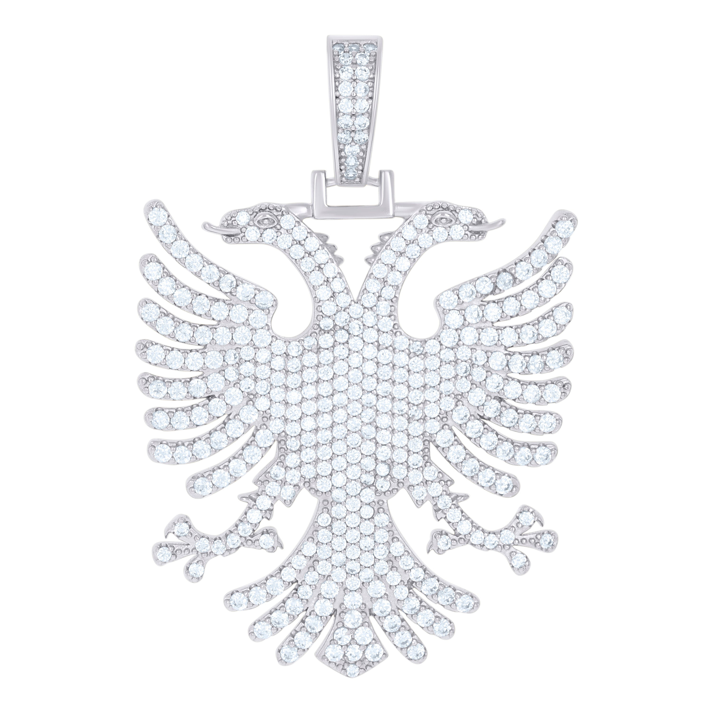 925 Sterling Silver Men Cubic-Zirconia Eagle Bird Patriotic Charm Pendant