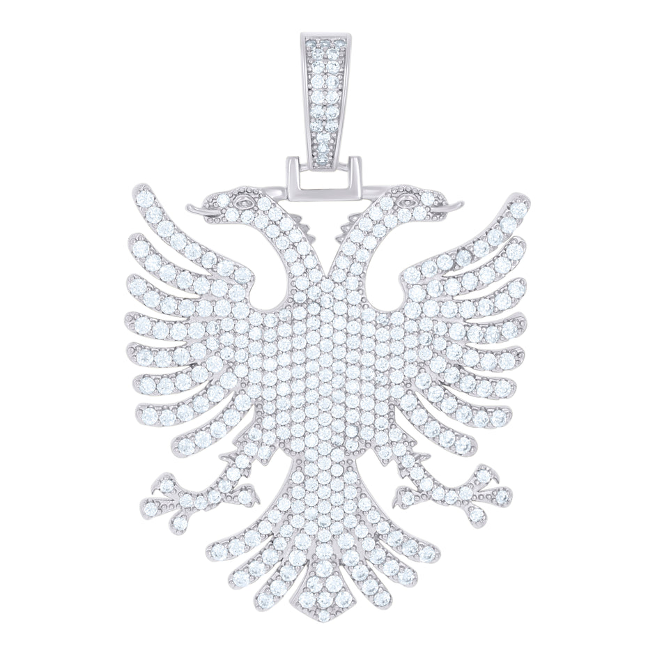 925 Sterling Silver Men Cubic-Zirconia Eagle Bird Patriotic Charm Pendant