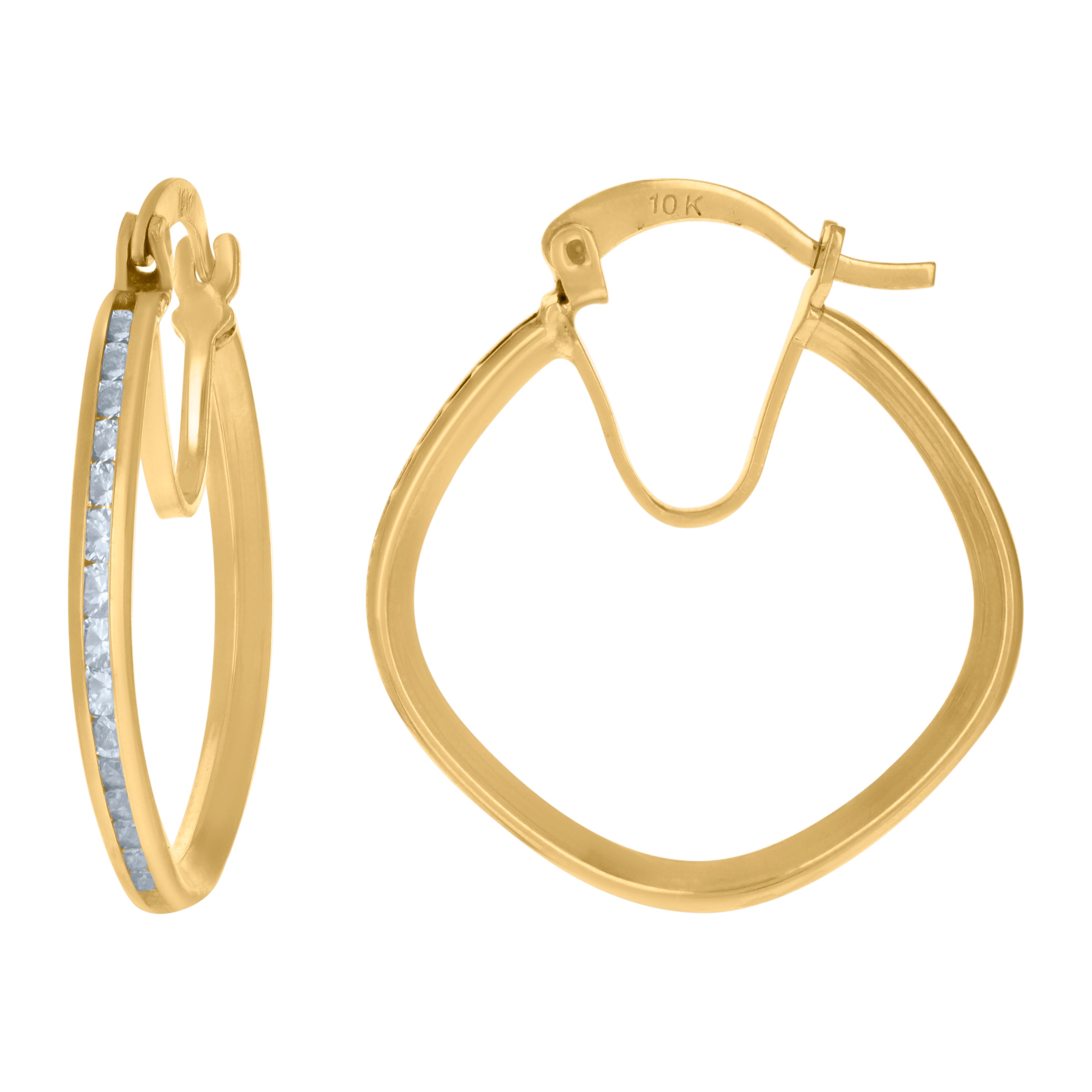 10kt Yellow Gold Womens Cubic-Zirconia Square Hoop Earrings 