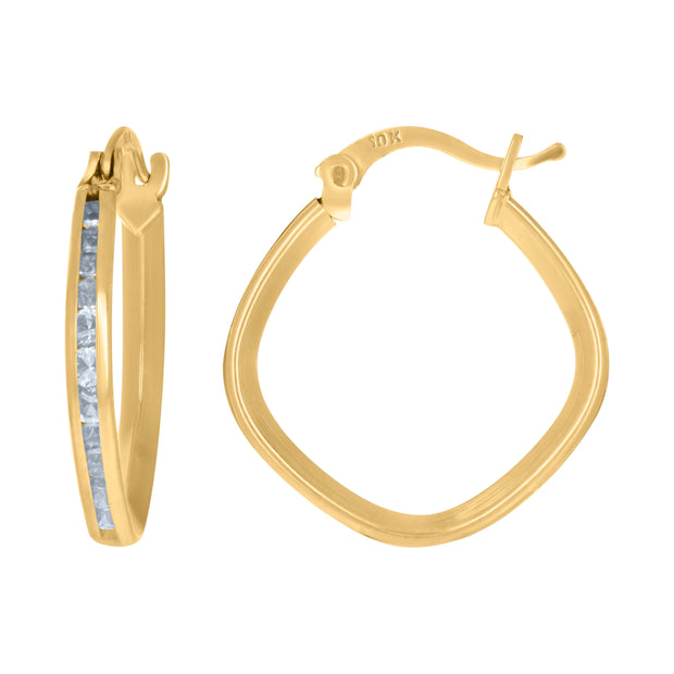 10kt Yellow Gold Womens Cubic-Zirconia Square Hoop Earrings 