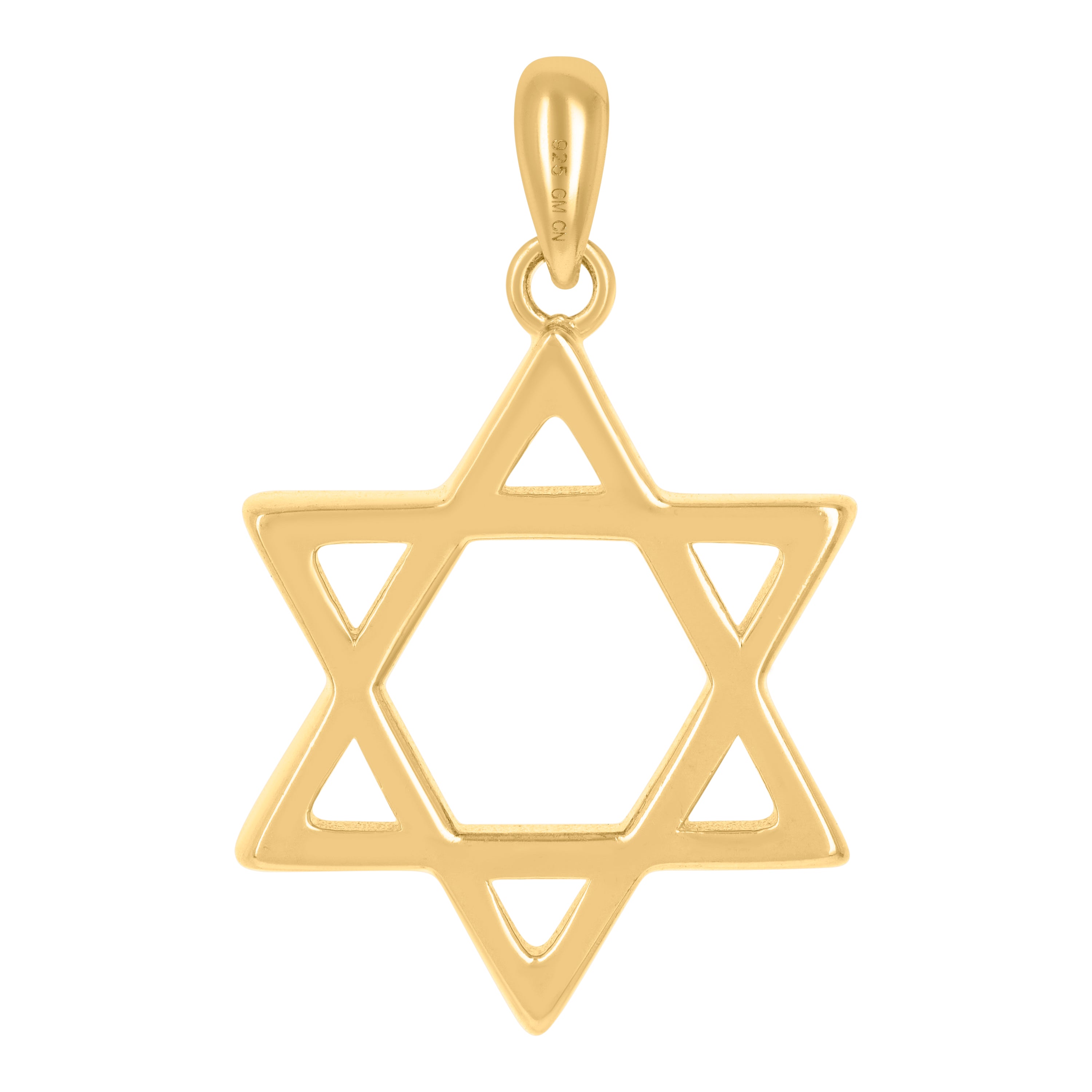 925 Sterling Silver Yellow-tone Unisex Star Of David Religious Symbol Charm Pendant