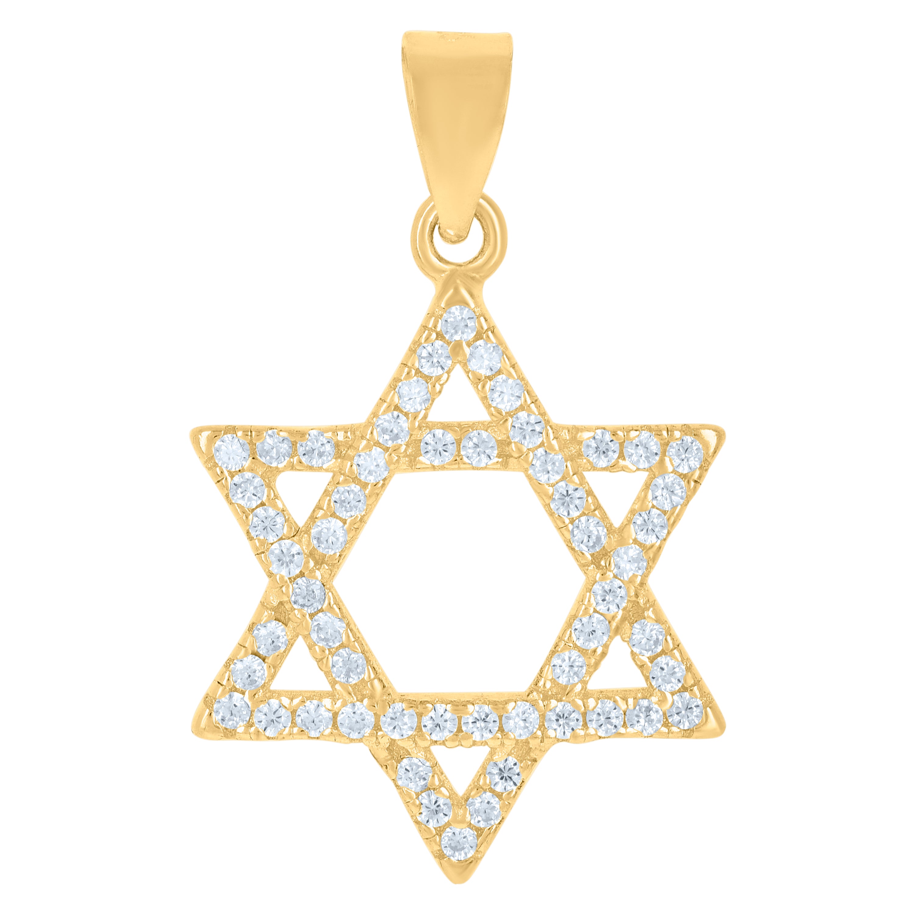 925 Sterling Silver Yellow-tone Unisex Cubic-Zirconia Star Of David Religious Symbol Charm Pendant