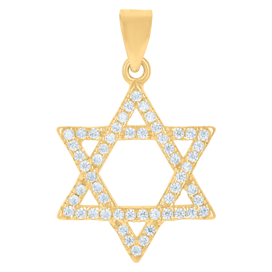 925 Sterling Silver Yellow-tone Unisex Cubic-Zirconia Star Of David Religious Symbol Charm Pendant