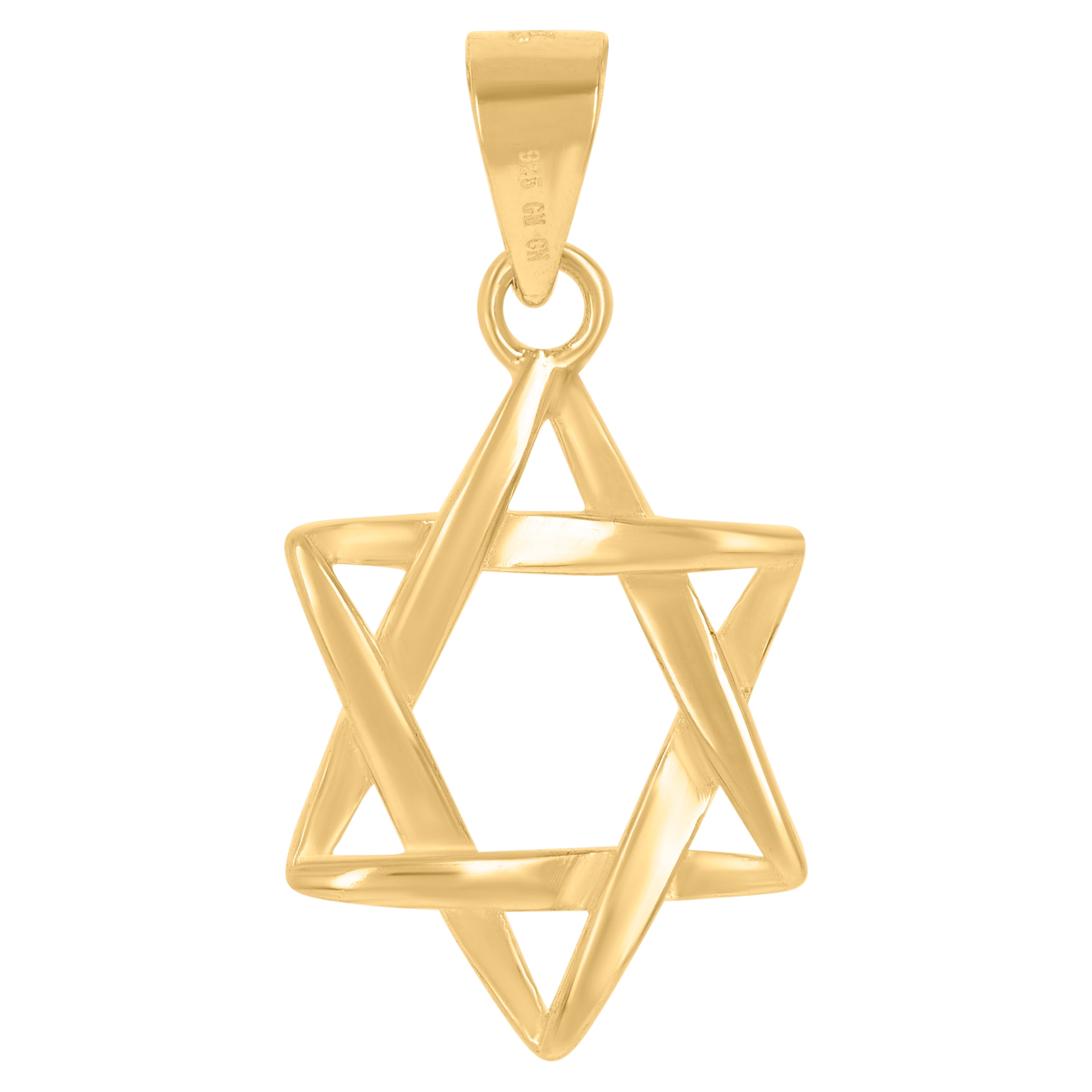 925 Sterling Silver Yellow-tone Unisex Star Of David Religious Symbol Charm Pendant