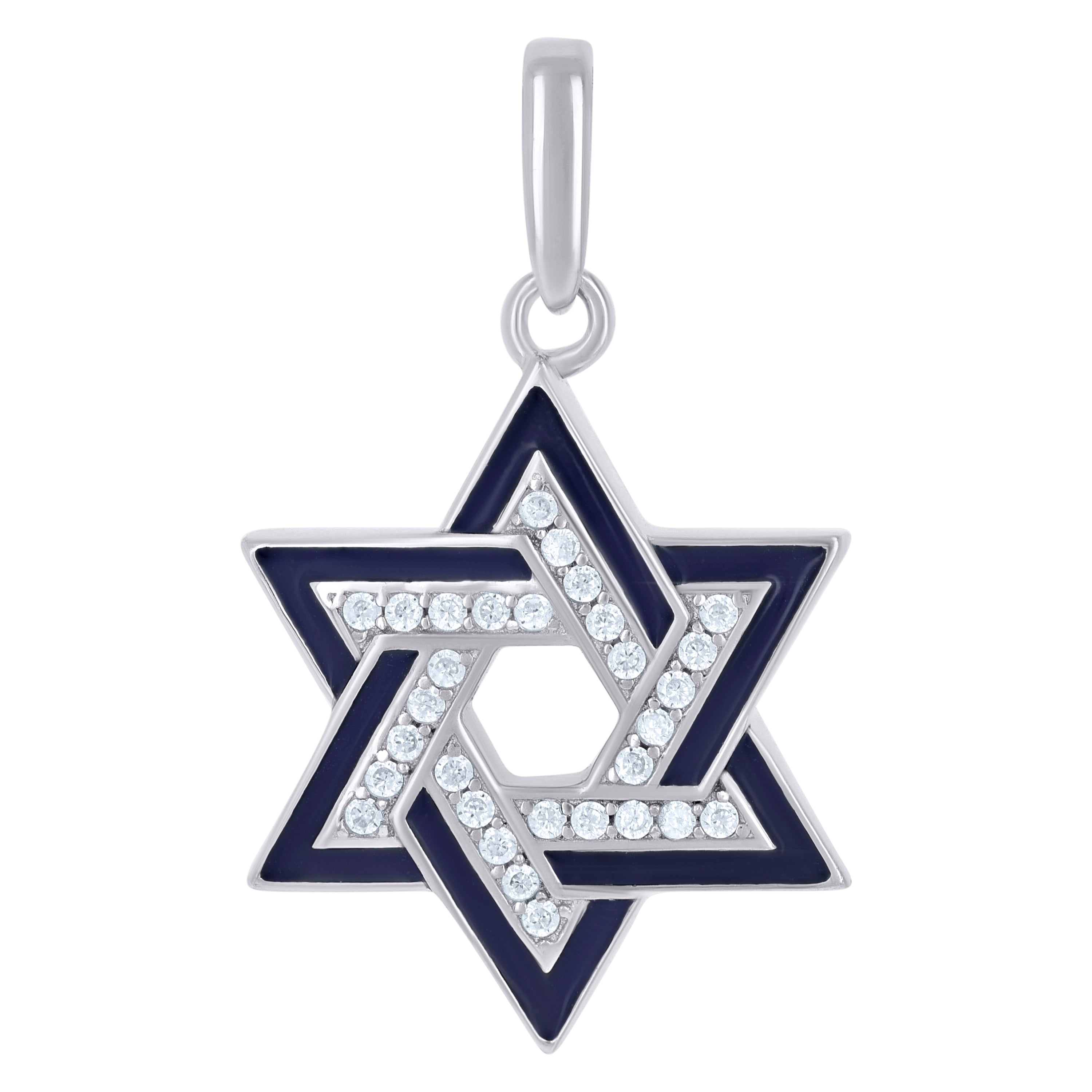 925 Sterling Silver Unisex Cubic-Zirconia Enamel Star Of David Religious Symbol Charm Pendant