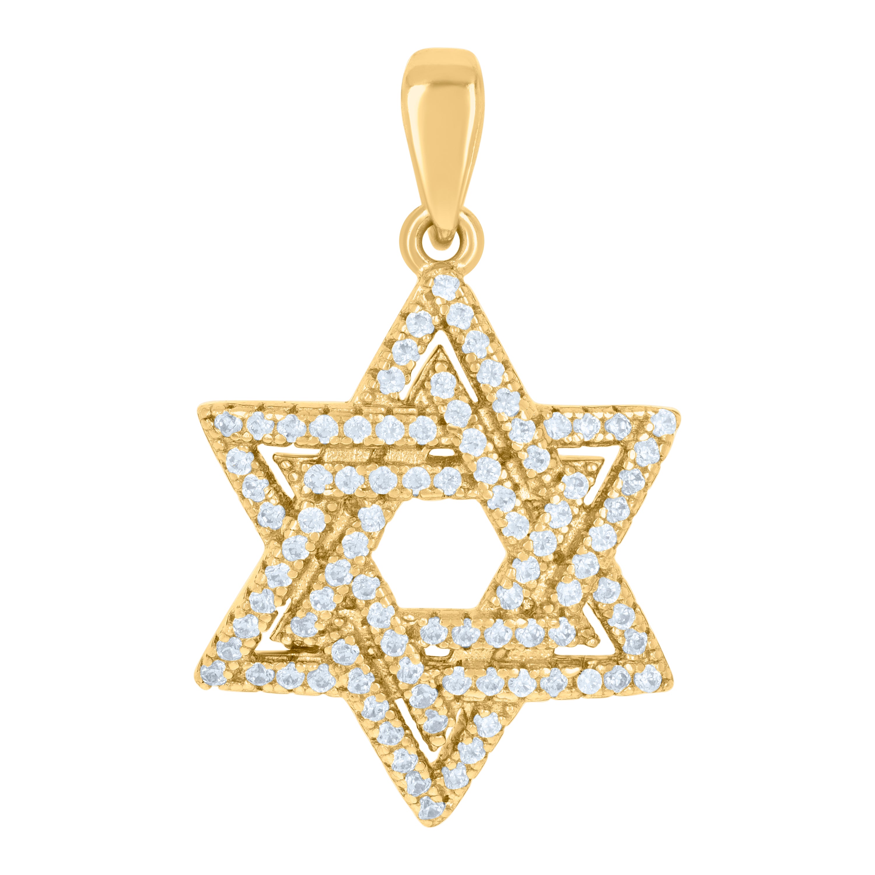 925 Sterling Silver Yellow-tone Unisex Cubic-Zirconia Star Of David Religious Symbol Charm Pendant