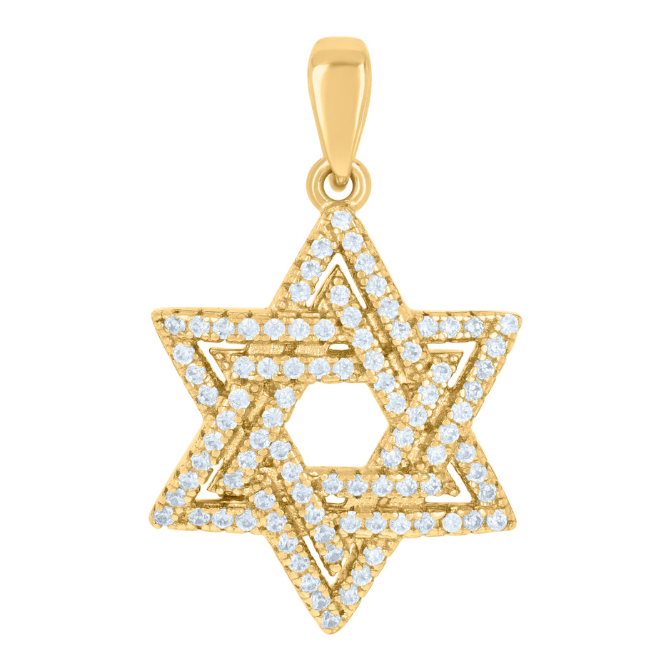 925 Sterling Silver Yellow-tone Unisex Cubic-Zirconia Star Of David Religious Symbol Charm Pendant
