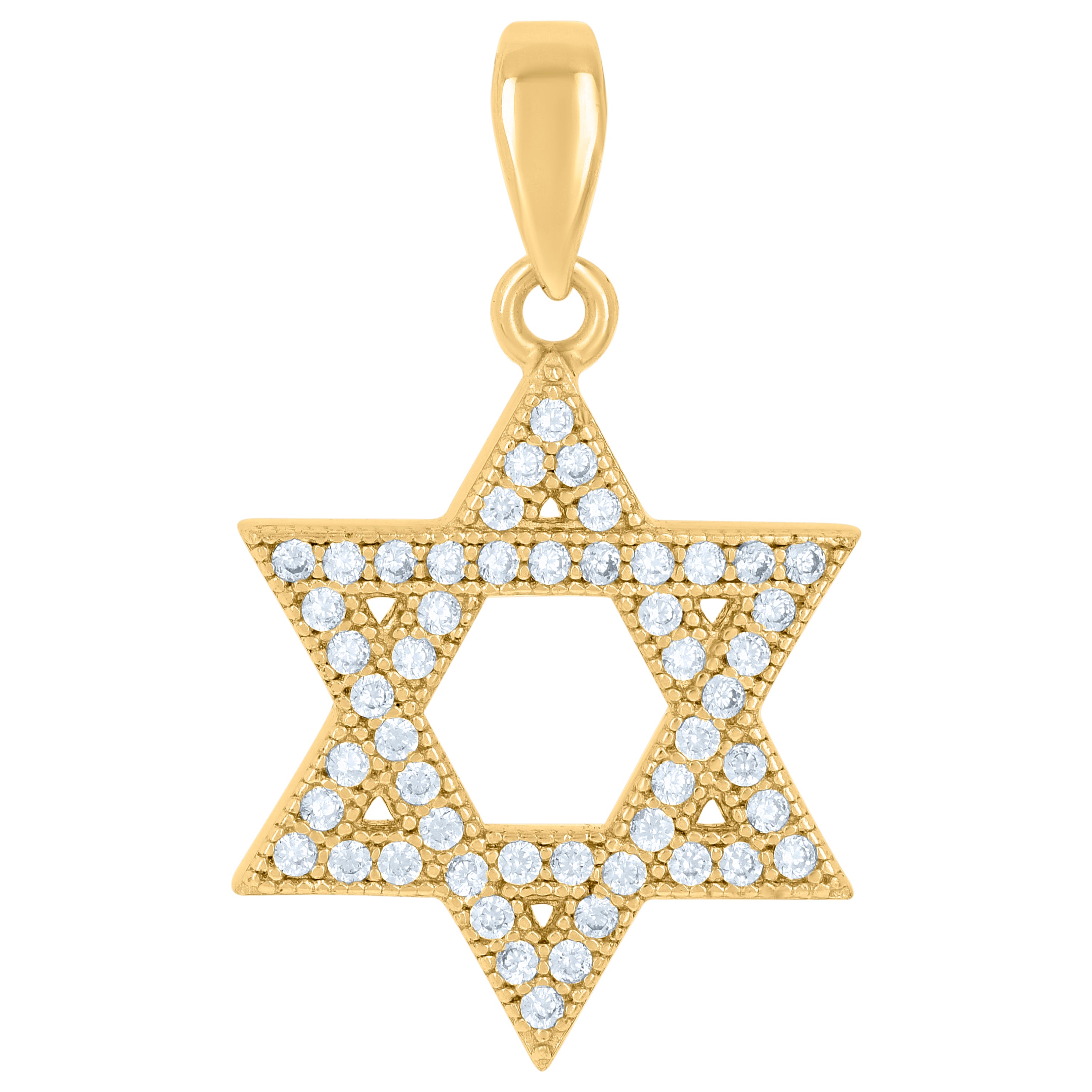 925 Sterling Silver Yellow-tone Unisex Cubic-Zirconia Star Of David Religious Symbol Charm Pendant