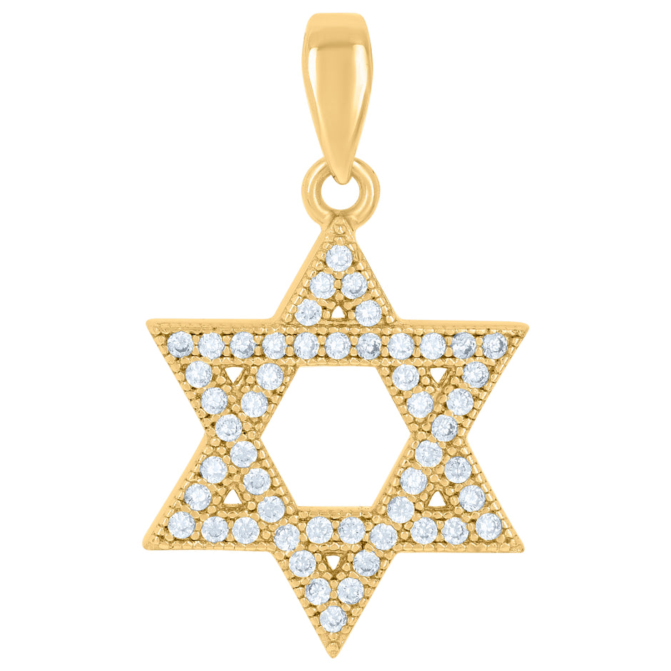 925 Sterling Silver Yellow-tone Unisex Cubic-Zirconia Star Of David Religious Symbol Charm Pendant