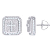 925 Sterling Silver Men Cubic-Zirconia Cross Religious Stud Earrings