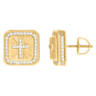 925 Sterling Silver Yellow-tone Men Cubic-Zirconia Cross Religious Stud Earrings