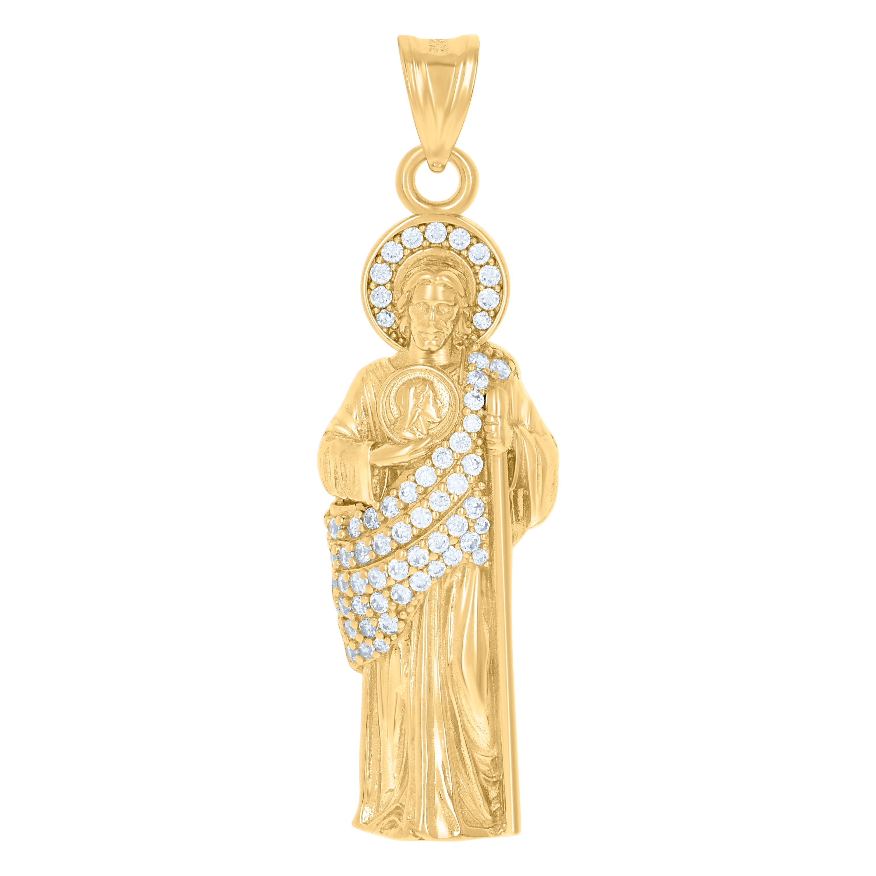 10kt Yellow Gold Mens Cubic-Zirconia St. Jude Religious Charm Pendant 