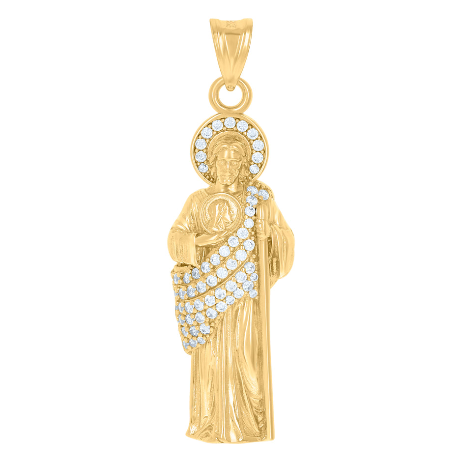 10kt Yellow Gold Mens Cubic-Zirconia St. Jude Religious Charm Pendant 