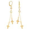 10kt Yellow Gold Womens Cubic-Zirconia Cross Religious Beaded Dangle Leverback Earrings