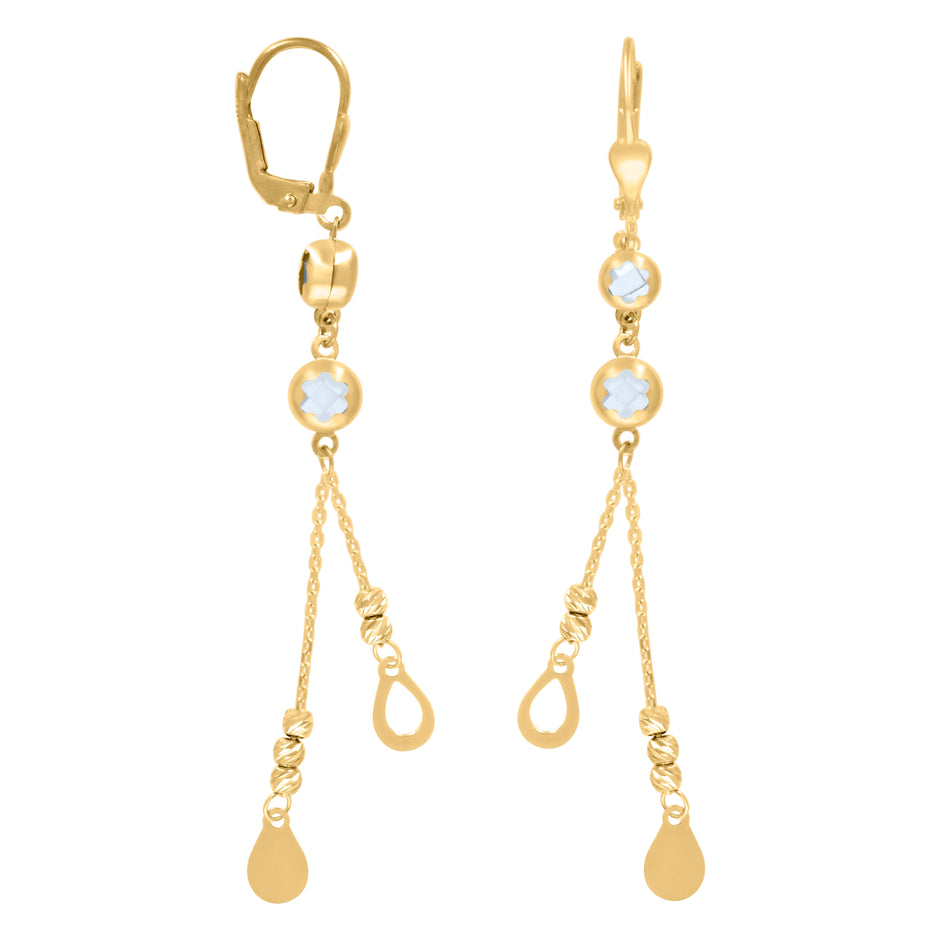 10kt Yellow Gold Womens Cubic-Zirconia Drop Beaded Dangle Leverback Earrings
