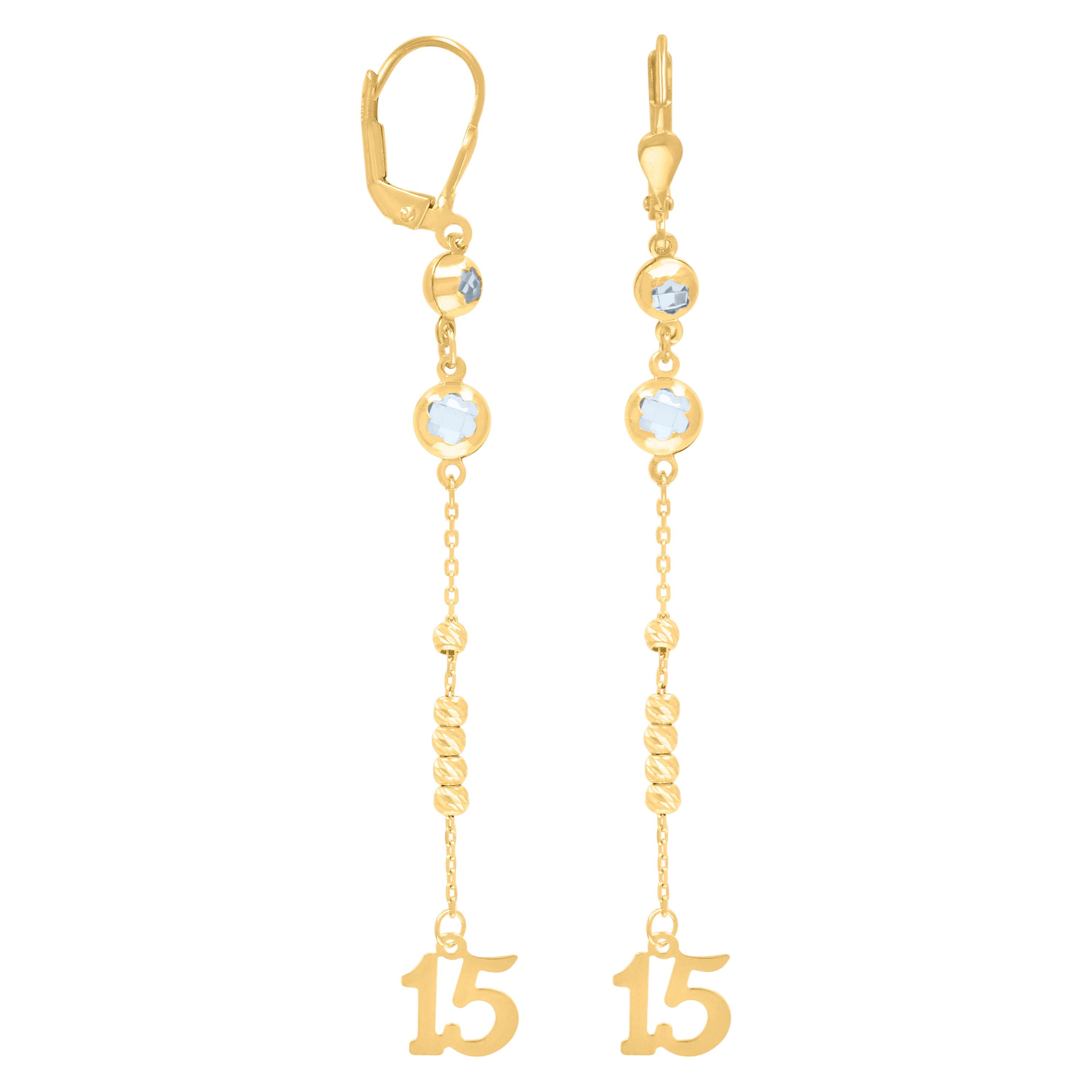 10kt Yellow Gold Womens Cubic-Zirconia Sweet 15 Quinceanera Beaded Dangle Leverback Earrings