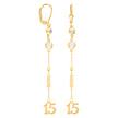 10kt Yellow Gold Womens Cubic-Zirconia Sweet 15 Quinceanera Beaded Dangle Leverback Earrings