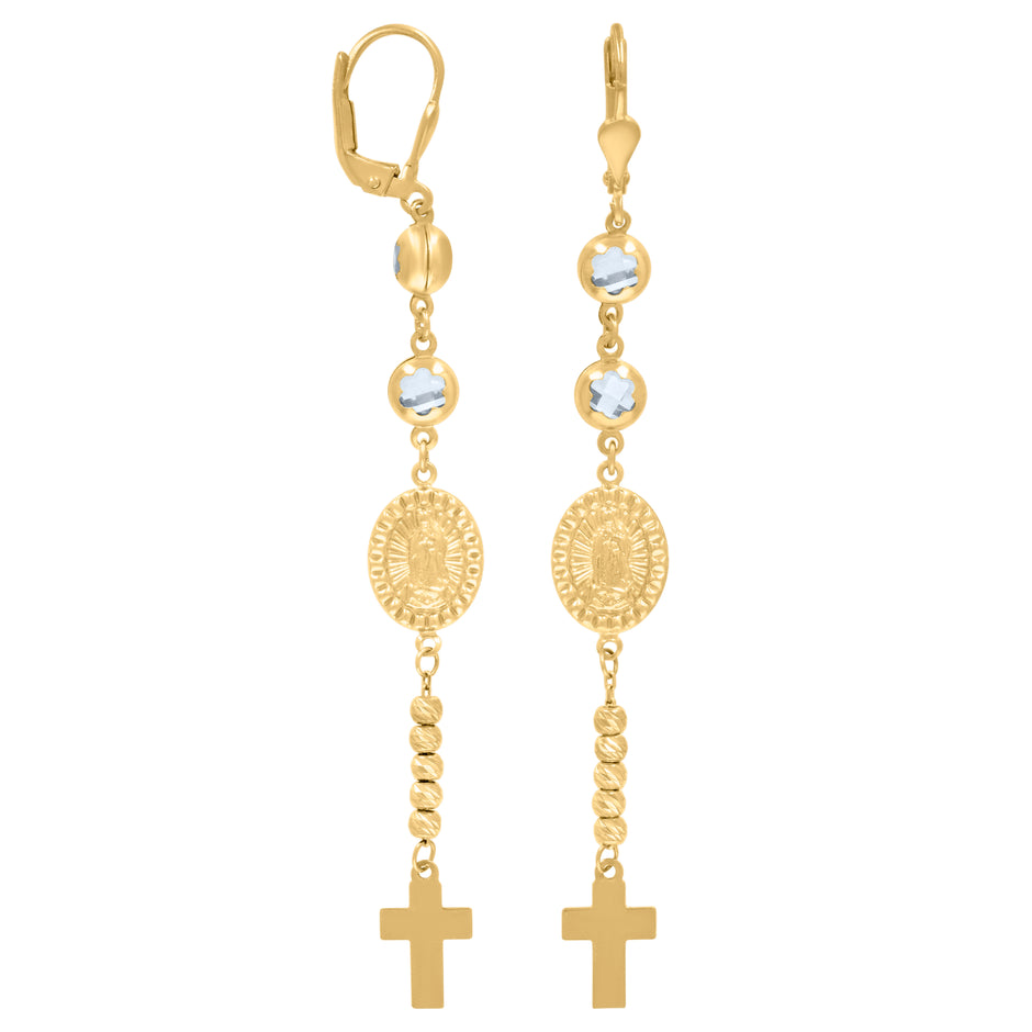 10kt Yellow Gold Womens Cubic-Zirconia Rosary Religious Beaded Dangle Leverback Earrings