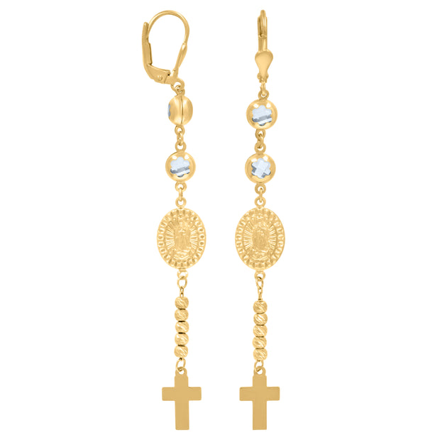 10kt Yellow Gold Womens Cubic-Zirconia Rosary Religious Beaded Dangle Leverback Earrings