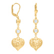 10kt Yellow Gold Womens Cubic-Zirconia Heart Dangle Leverback Earrings