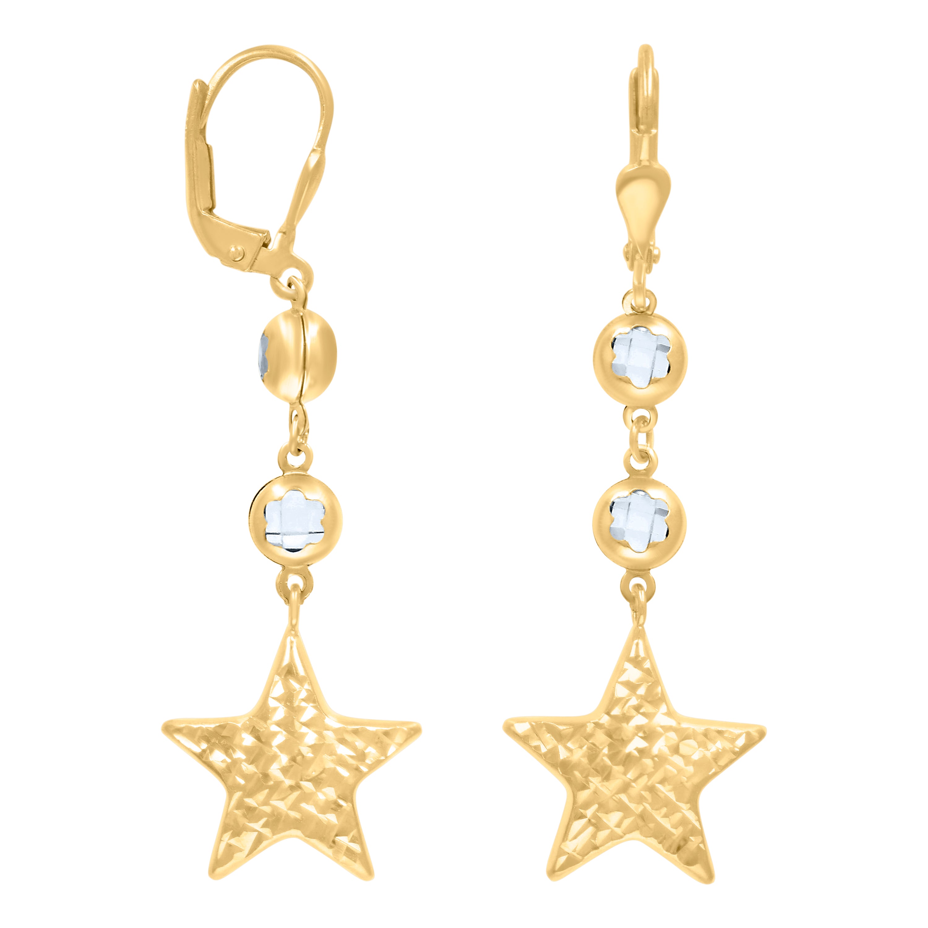 10kt Yellow Gold Womens Cubic-Zirconia Star Dangle Leverback Earrings