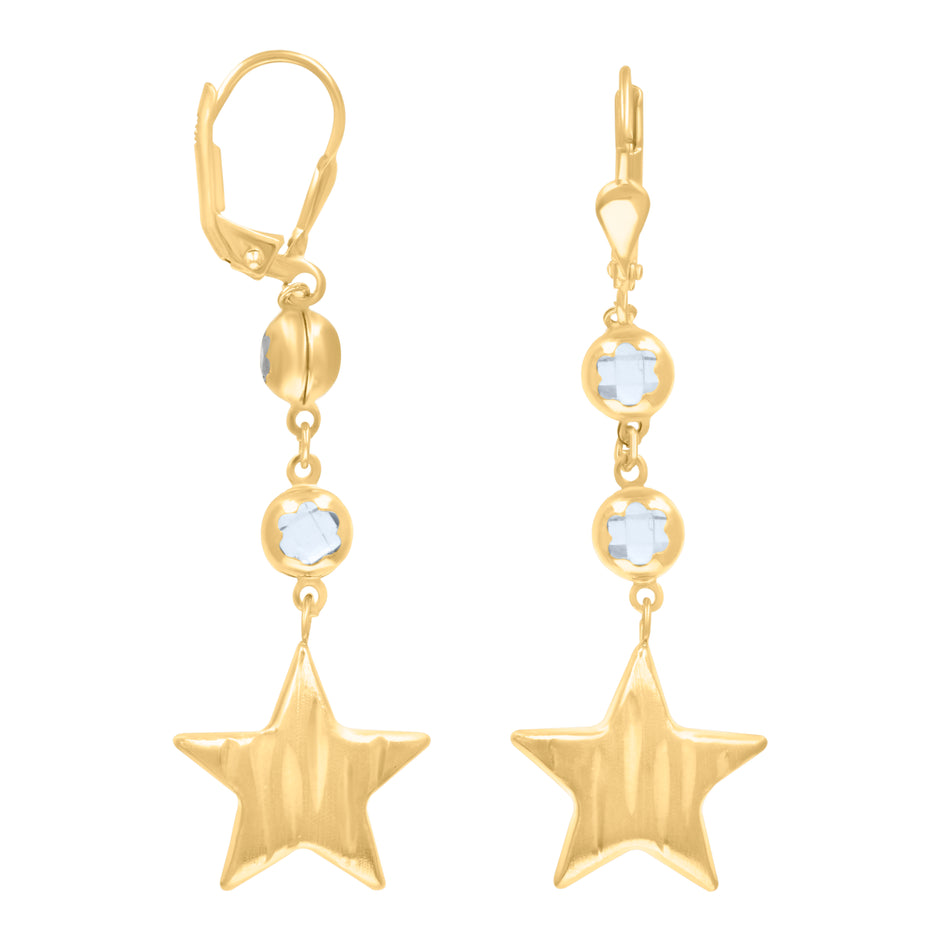 10kt Yellow Gold Womens Cubic-Zirconia Star Dangle Leverback Earrings