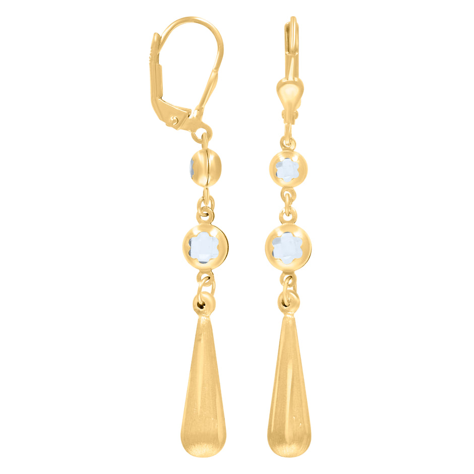 10kt Yellow Gold Womens Cubic-Zirconia Drop Dangle Leverback Earrings