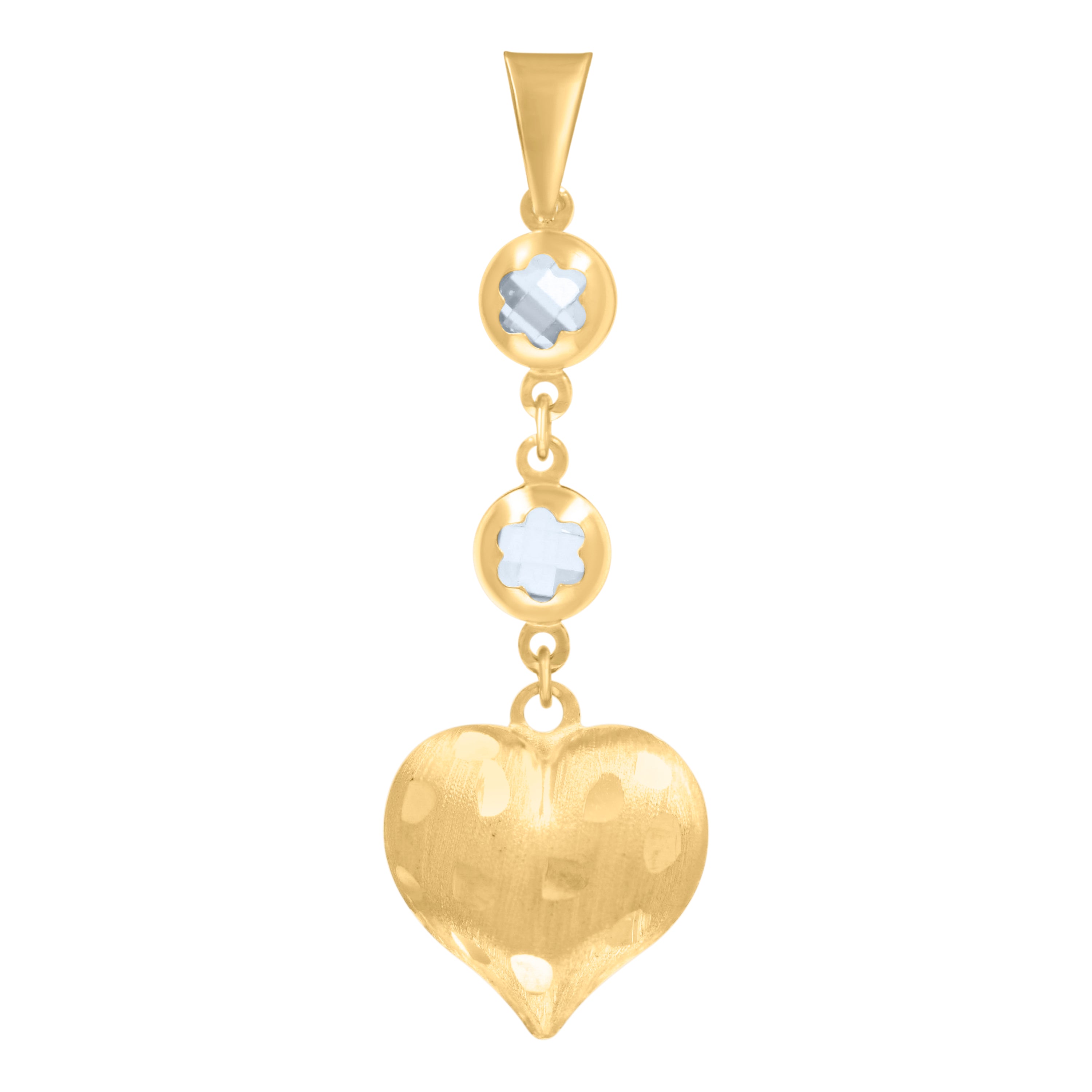 10kt Yellow Gold Womens Cubic-Zirconia Heart Dangling Charm Pendant