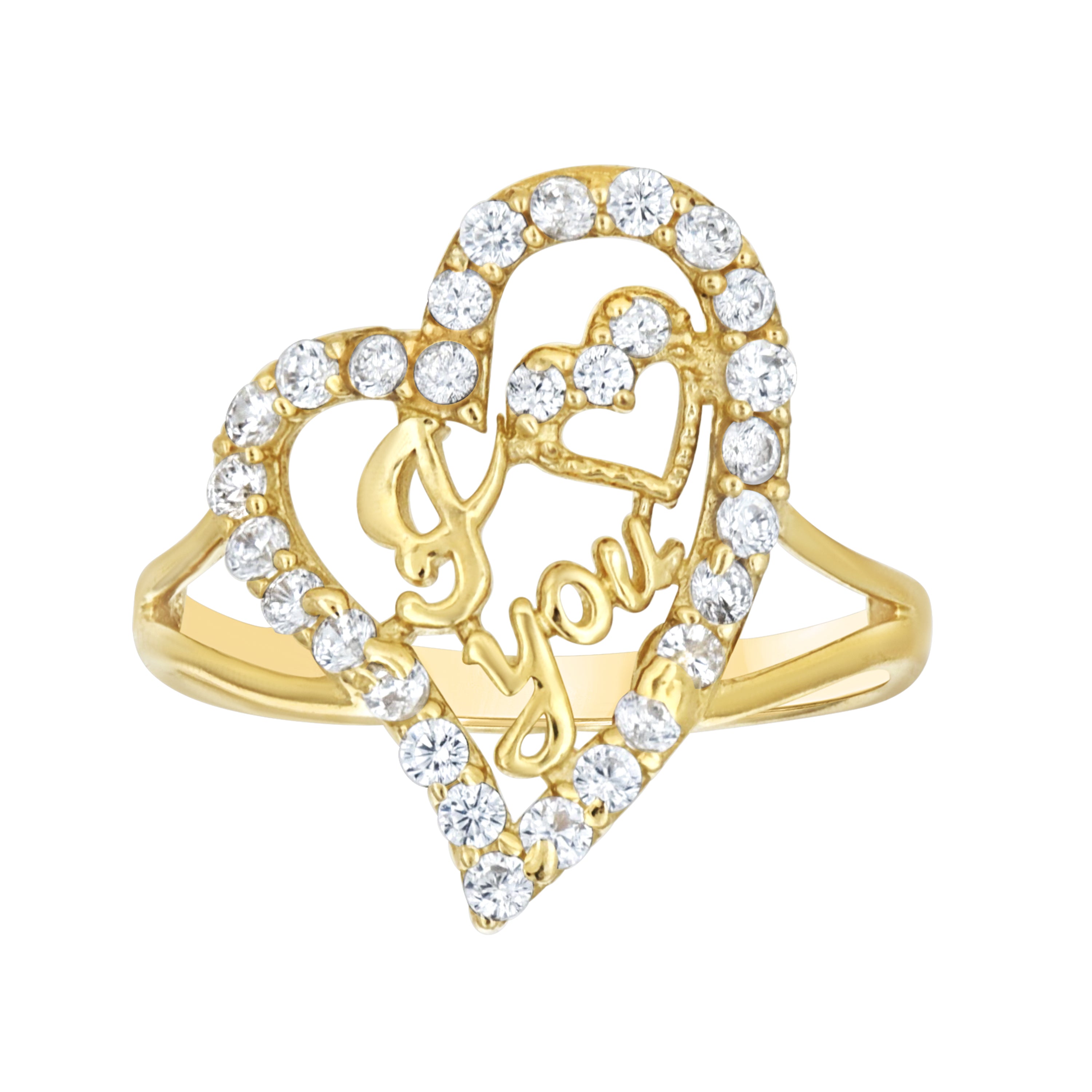 10kt Yellow Gold Womens Cubic-Zirconia I Love You Heart Ring