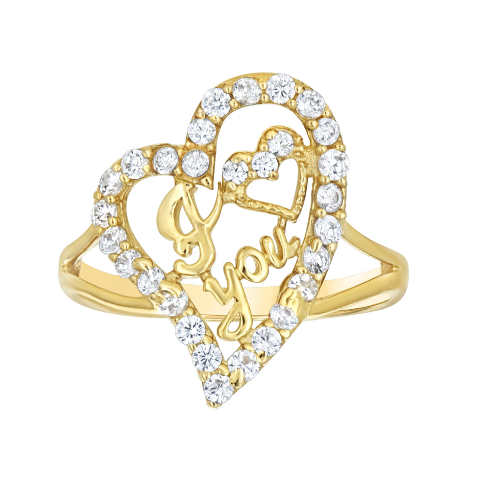 10kt Yellow Gold Womens Cubic-Zirconia I Love You Heart Ring