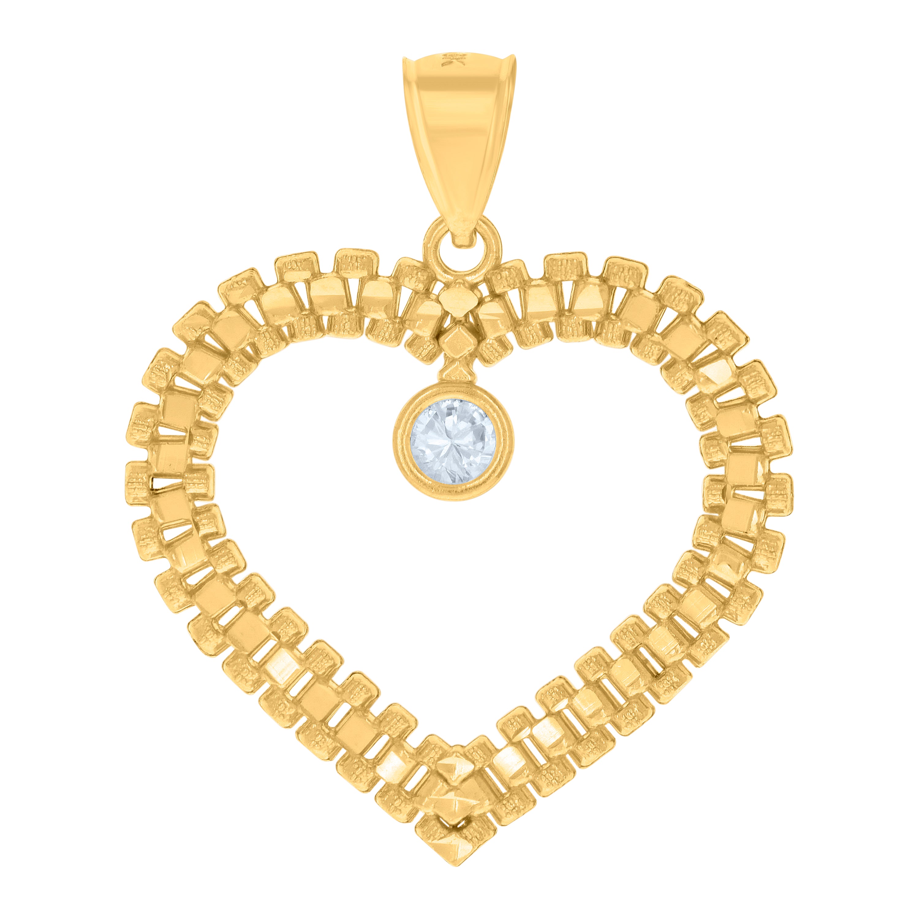 10kt Yellow Gold Womens Cubic-Zirconia Heart Charm Pendant