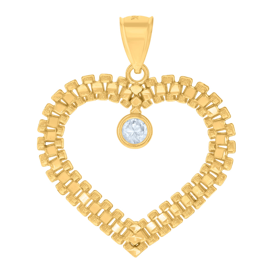 10kt Yellow Gold Womens Cubic-Zirconia Heart Charm Pendant