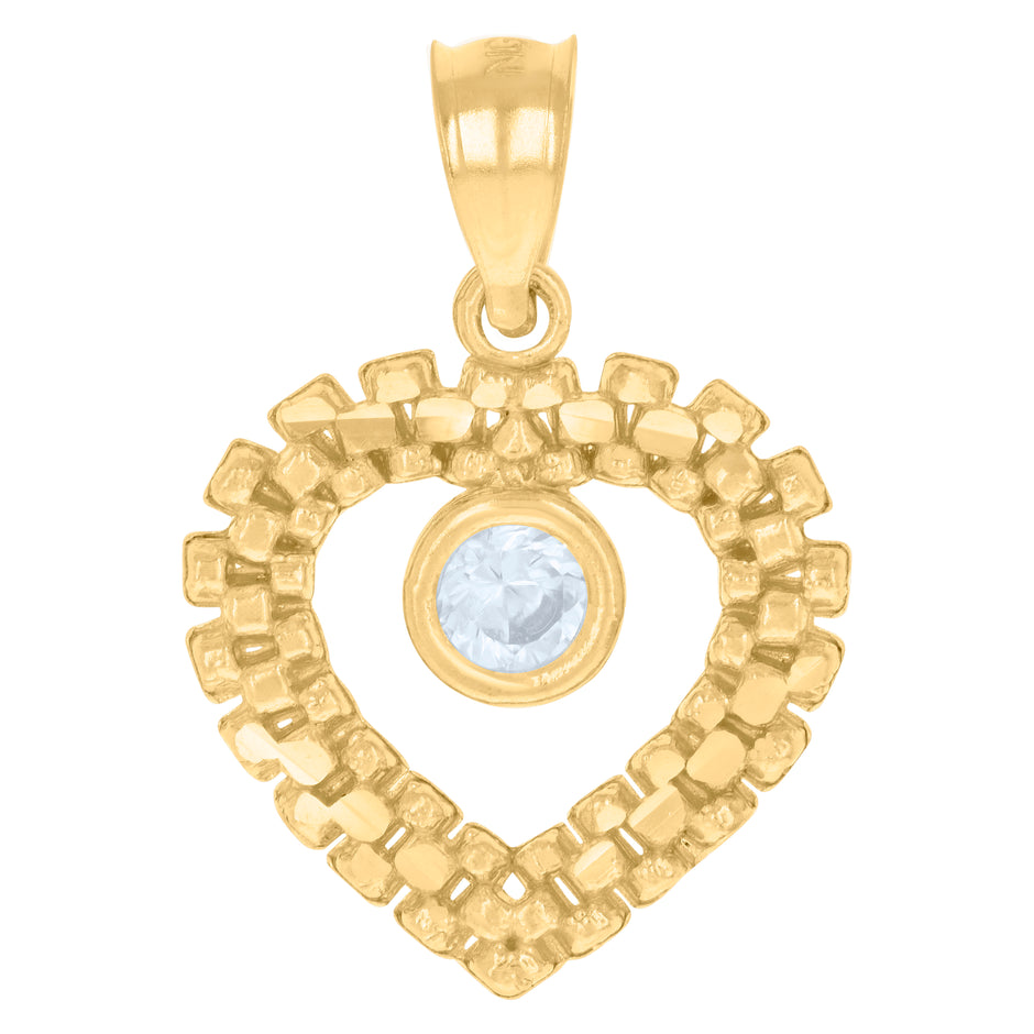 10kt Yellow Gold Womens Cubic-Zirconia Heart Charm Pendant