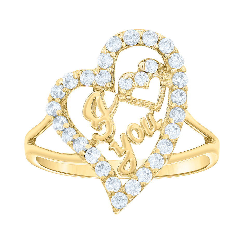 10kt Yellow Gold Womens Cubic-Zirconia I Love You Heart Ring