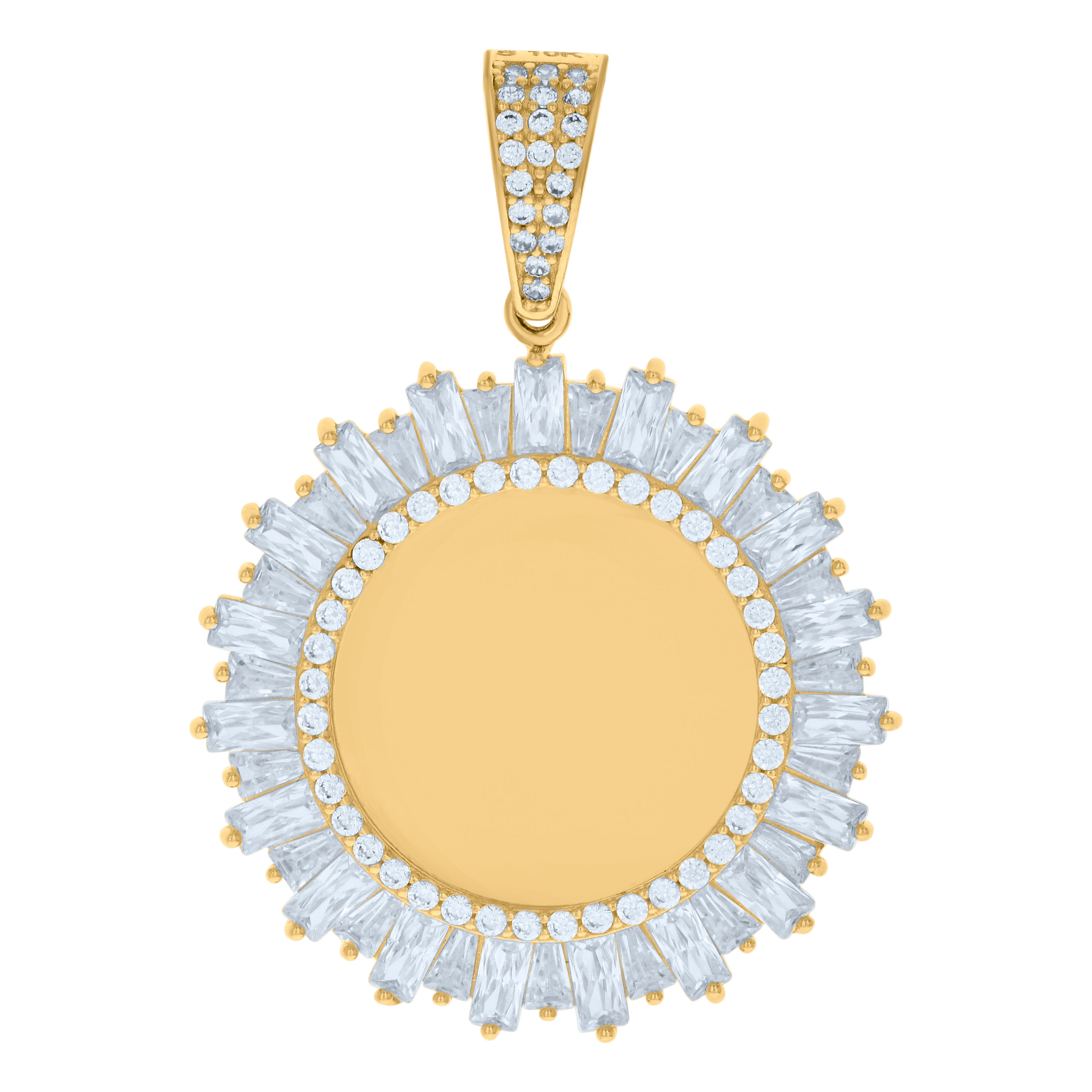 10kt Yellow Gold Unisex Baguette Round Cubic-Zirconia Photo Frame Charm Pendant